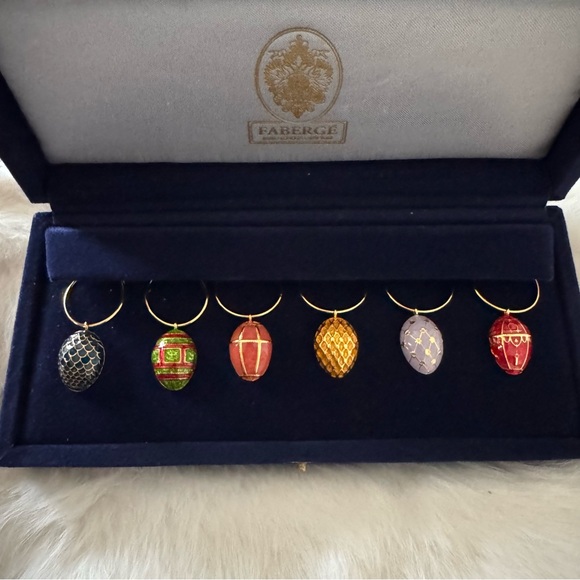 NWOT Fabergé Enamel Guilloché “Wine Charm” Eggs